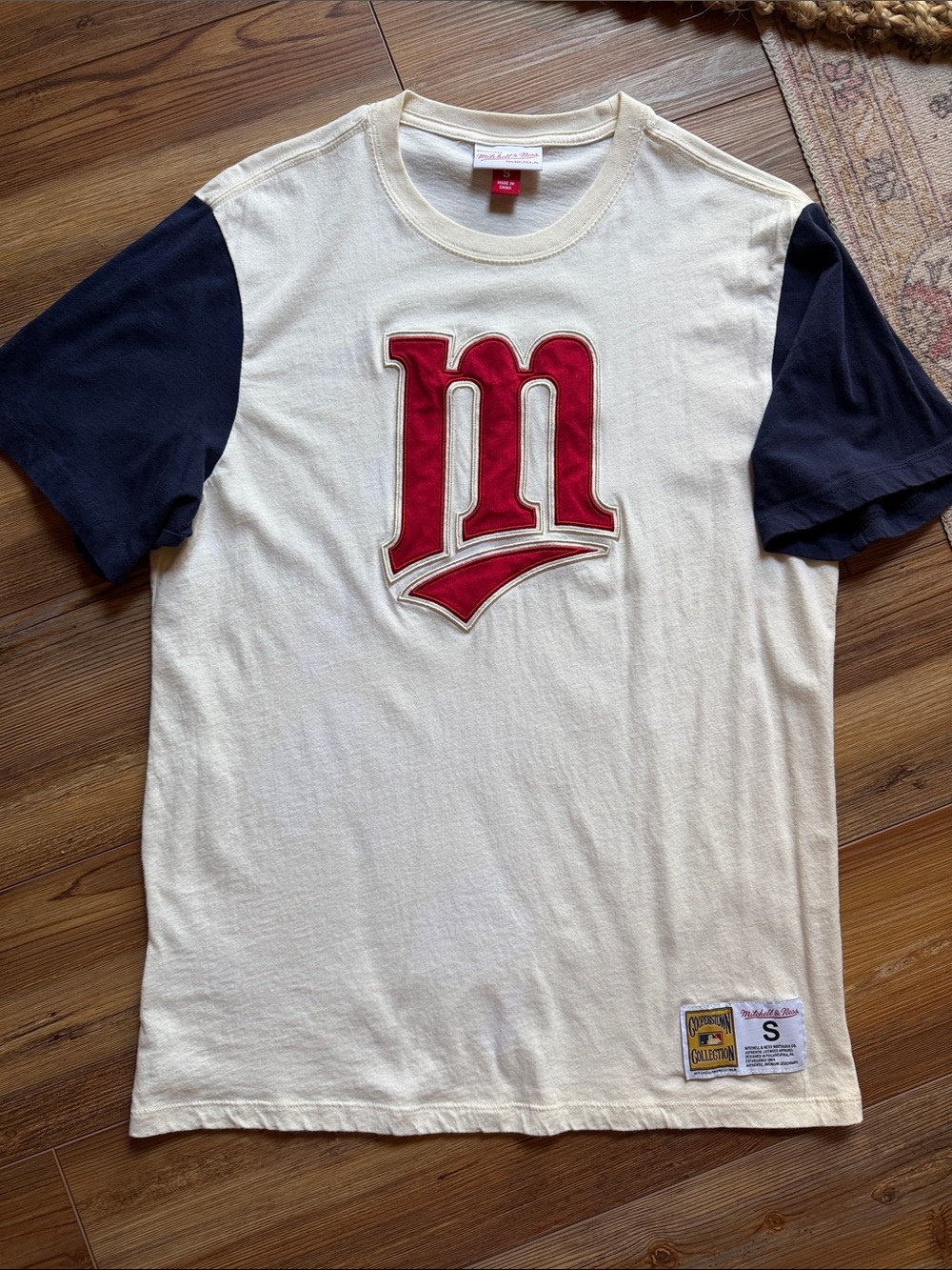 Mitchell & Ness MM Twins Logo Tee with Navy Sleeves
